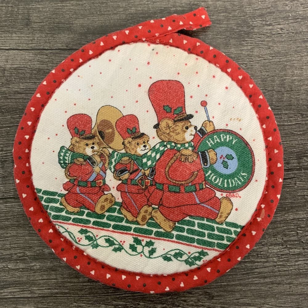 Vintage Christmas Teddy Bear Band Pot Holder Holiday Kitchen‎ Decor
